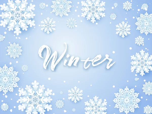 Kerstmis achtergrond, witte sneeuwvlokken op grijs. Vierkante frame met decoratie. Winter sjabloonontwerp voor posters, flyers, brochures of vouchers. Vectorillustratie — Stockvector