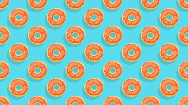 Doce donuts.Colorful vidros pastelaria sem costura fundo. Padaria de coberturas de caramelo laranja com decorações vista superior.Desenhos animados ilustração vetorial estilo plano . — Vetor de Stock