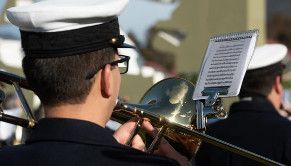 Ushuaia Argentinië April 2019 Muziekband Van Argentijnse Marine Tijdens Militaire — Stockfoto