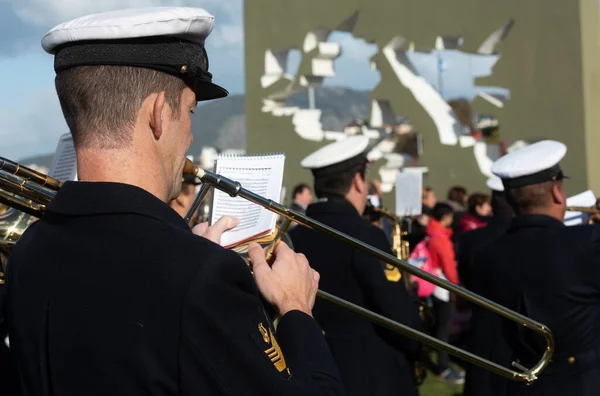 Ushuaia Argentinië April 2019 Muziekband Van Argentijnse Marine Tijdens Militaire — Stockfoto
