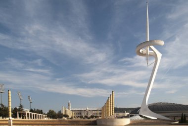 Stadyum ve iletişim Lluis şirketlerinin dış Barselona şehrinin kule. Montjuc genel park.olympic halkası