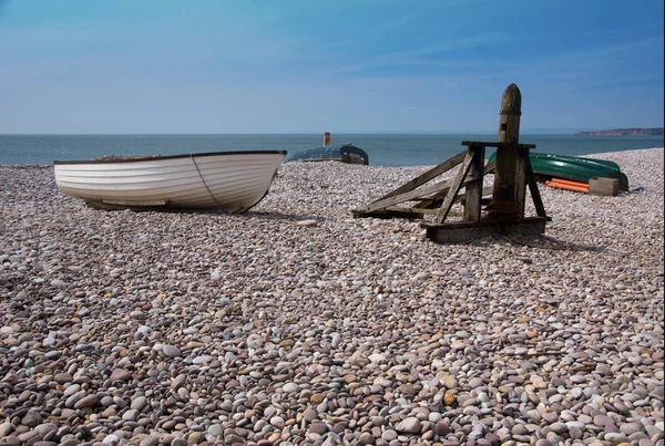 Evezős Csónak Húzta Kavicsos Bükk Sidmouth Devon Ban — Stock Fotó