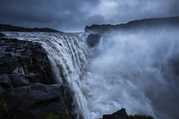 Large Waterfall Cloudy Sky Iceland Stock Image