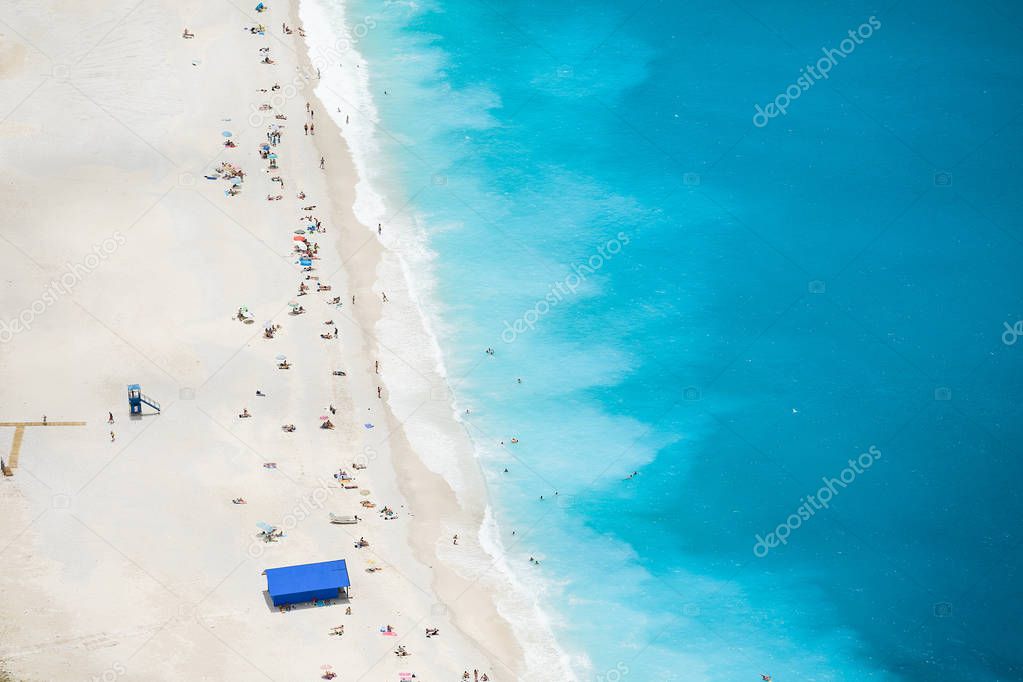 Elevated view of Myrtos beach in Kefalonia island, Greece