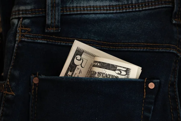 Dollari Nella Tasca Posteriore Dei Jeans Primo Piano — Foto Stock