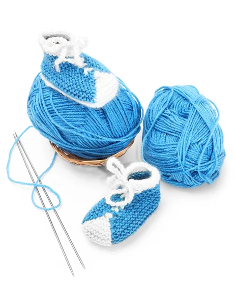 Image Knitted Baby Shoes Isolated White Background — Stock Photo, Image