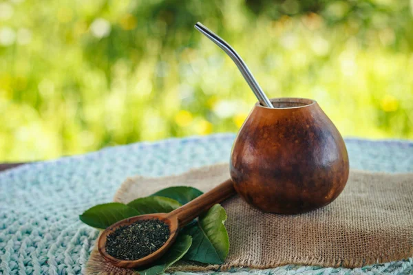 Calabash Con Mate Sfondo Verde Brillante — Foto Stock