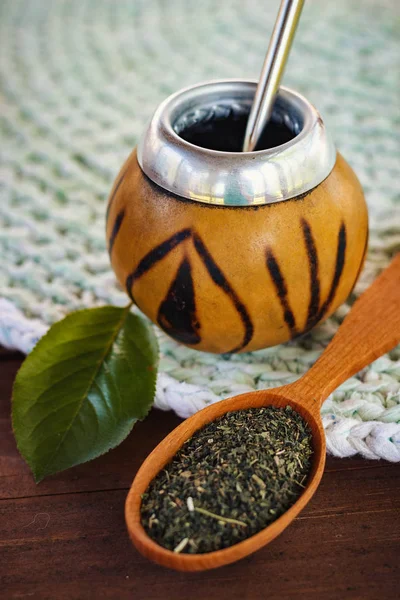 Foto Verticale Calabash Con Mate Tea Bombilla — Foto Stock