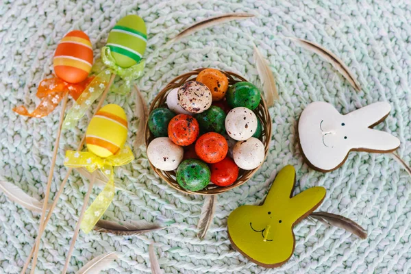 Sweet Easter Studio Photo Chocolate Eggs Decorations — Stock Photo, Image