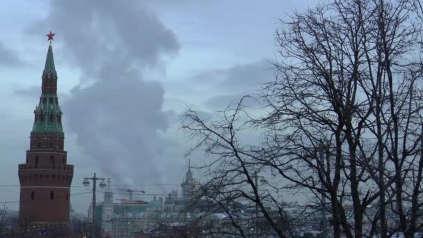 Moscow Fumaça Kremlin Timelaps Corvo Pássaro Voou Moscow Kremlin Fumo — Vídeo de Stock