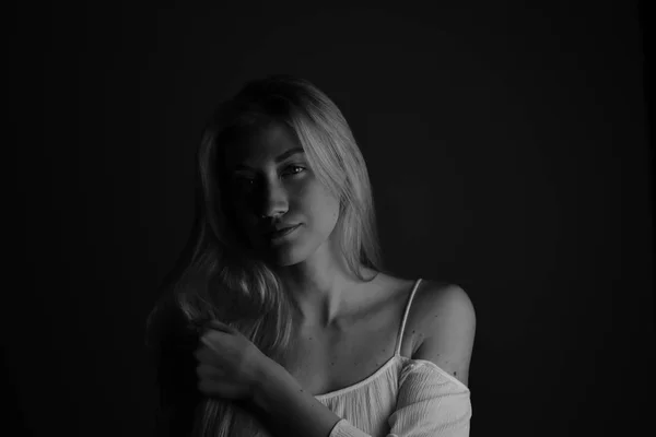 Ukrainian Blonde Black White Photo Shoot — Stock Photo, Image