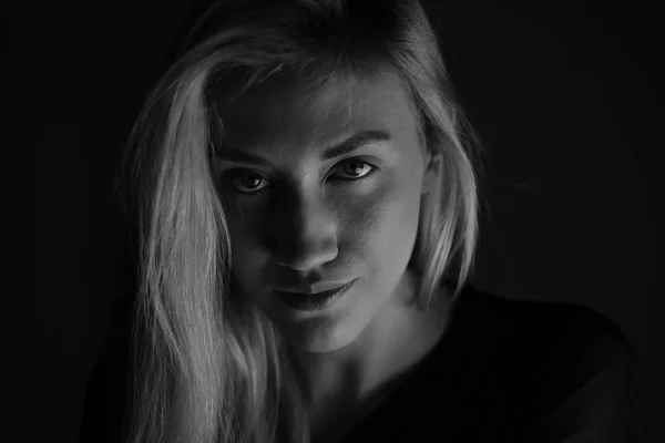 Ukrainian Blonde Black White Photo Shoot — Stock Photo, Image