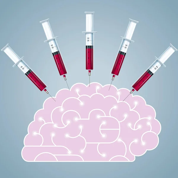 Concept Conception Grandes Idées Injection Drogues Dans Cerveau — Image vectorielle