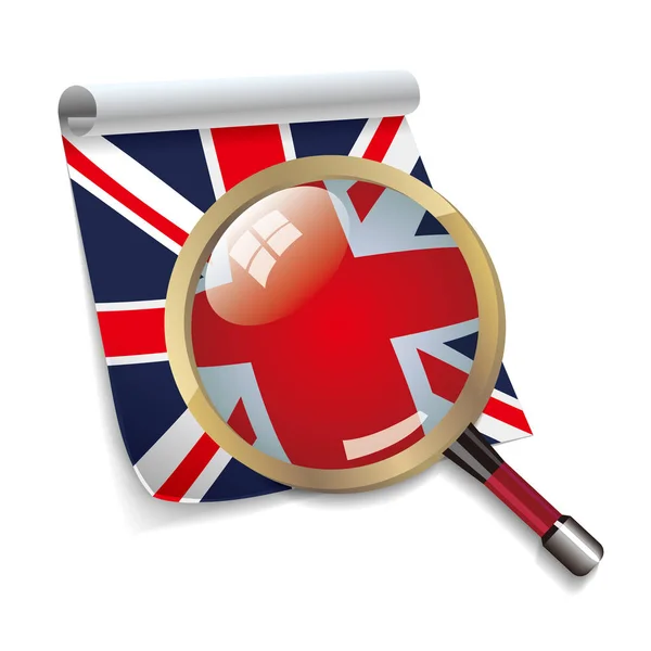 Bandera Del Reino Unido Magnifier Observa Detalles — Vector de stock