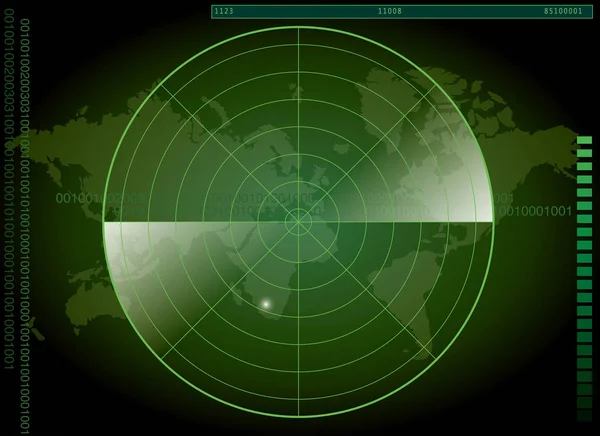 Pantalla Radar Verde Mapa Del Mundo — Archivo Imágenes Vectoriales