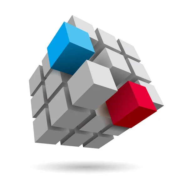 Küp Monte Blokları Bulmaca Bloklar Ikisi Mavi Kırmızı — Stok Vektör