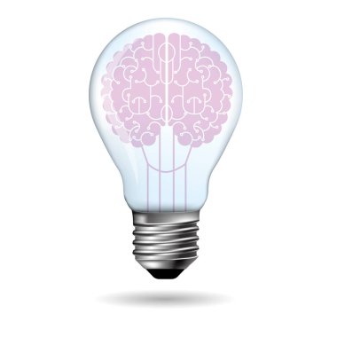 Büyük fikir tasarım, ışık bulb.background beyinde beyazdır.