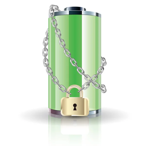 Kolekcja Ikony Baterii Akumulatora Zablokowane Przez Chain Background Jest Biały — Wektor stockowy