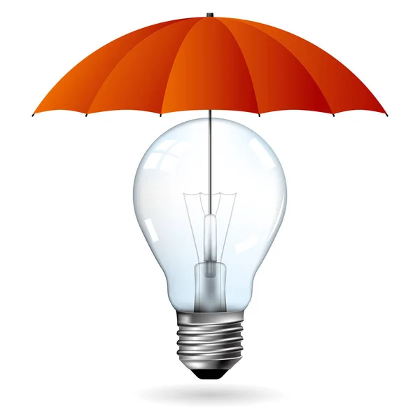 Большая Идея Дизайна Лампочка Зонтиком Protection Background Белый — стоковый вектор