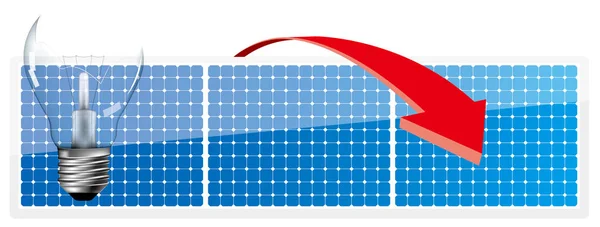 Progettazione Concetti Energetici Lampadine Frecce Fronte Pannelli Solari — Vettoriale Stock