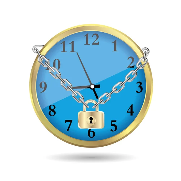 Relógio Bloqueado Por Uma Cadeia Isolado Fundo Branco Relógio Dourado — Vetor de Stock
