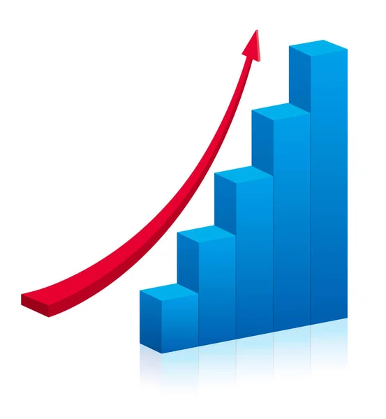 白い背景の分離された上昇の矢印を持つビジネス グラフ — ストックベクタ