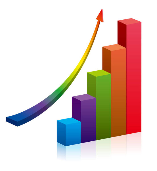 Business graph with rising arrow,Isolated on white background.