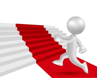 Kırmızı halı üzerinde çizilmiş bir çalışan adam simge vektör, görüntü kılavuz degradesi kullanan..