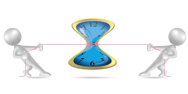 Vektor Gezeichnet Menschen Symbol Tauziehen Die Uhr Ist Der Mitte — Stockvektor