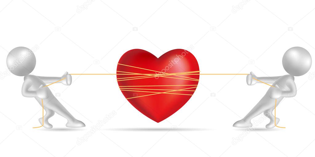 Vector drawn people symbol,tug of war, the heart symbol is in the middle.