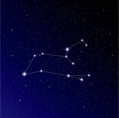 Constellation Leo koyu mavi zemin üzerine gece gökyüzünde.  