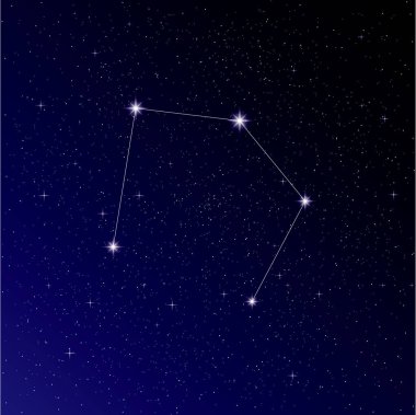 Koyu mavi zemin üzerine gece gökyüzünde takımyıldızı terazi.  