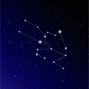 Koyu mavi zemin üzerine gece gökyüzünde takımyıldızı Toros.  