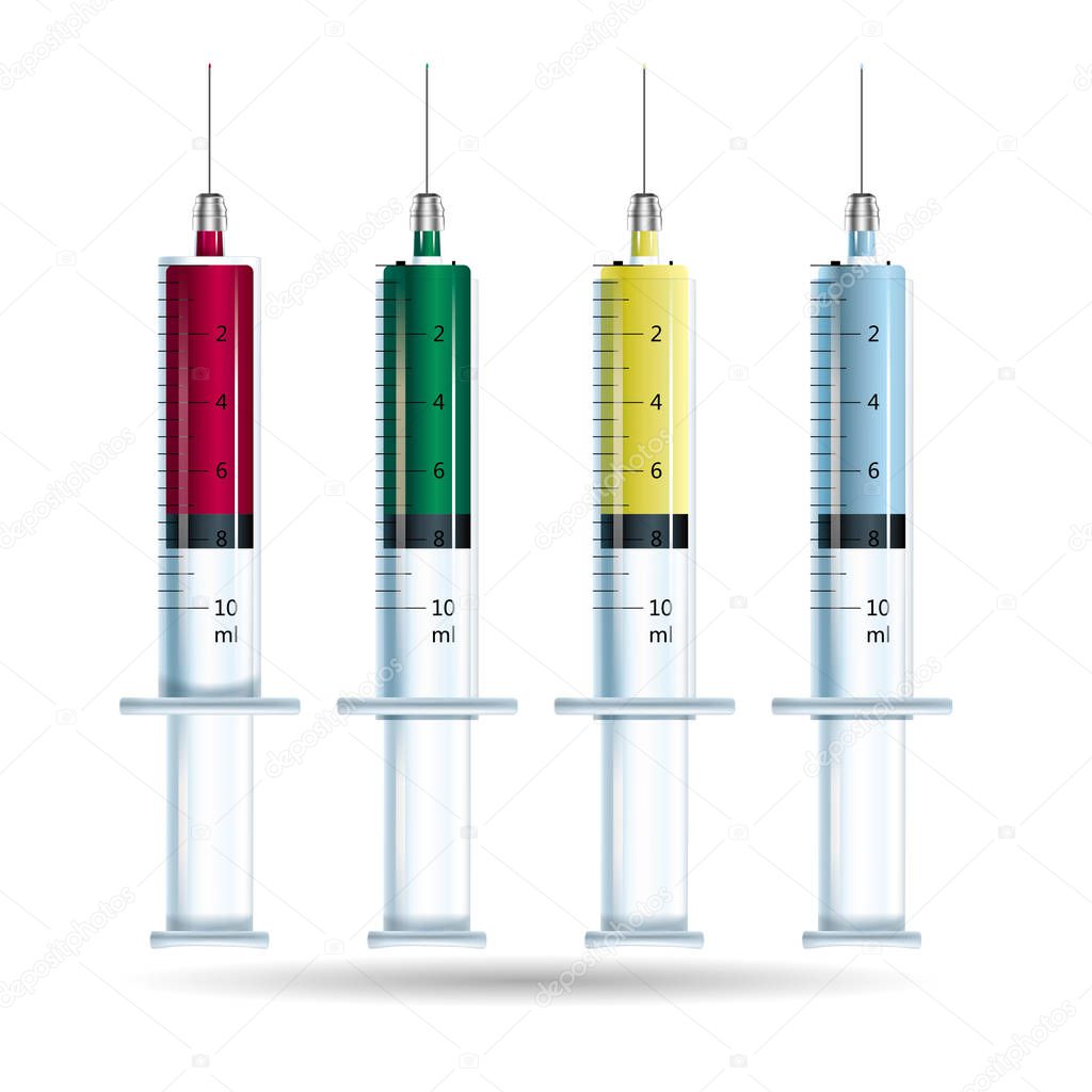 Medical concept. Vector drawn syringes, isolated on white background.