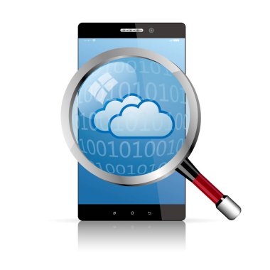 Bilgisayar ve ağ tasarım konsepti, gözlemlemek ayrıntıları bir büyüteç ile bulut.