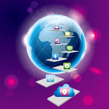 Genel konsept tasarımı, vektör çizim earth.Network iletişim kavramı.