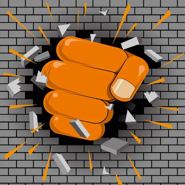 Power Concept Design Fist Breaks Brick Wall — Stock Vector