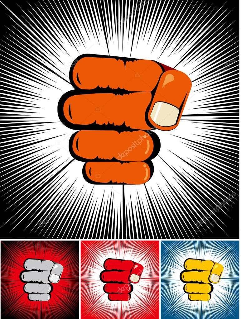 Strength concept design, fist combinations of different colors.