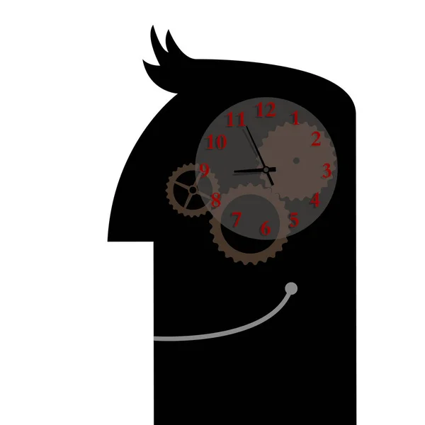 Silueta Negra Cabeza Masculina Con Reloj Engranajes — Archivo Imágenes Vectoriales