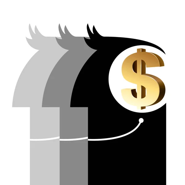 男性头像的简单剪影与美元符号 — 图库矢量图片