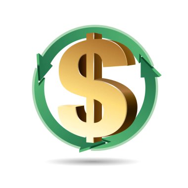 Dolar işareti, yaratıcı fikirler, yaratıcı tasarım. Dolar işareti altın, arka plan beyaz.
