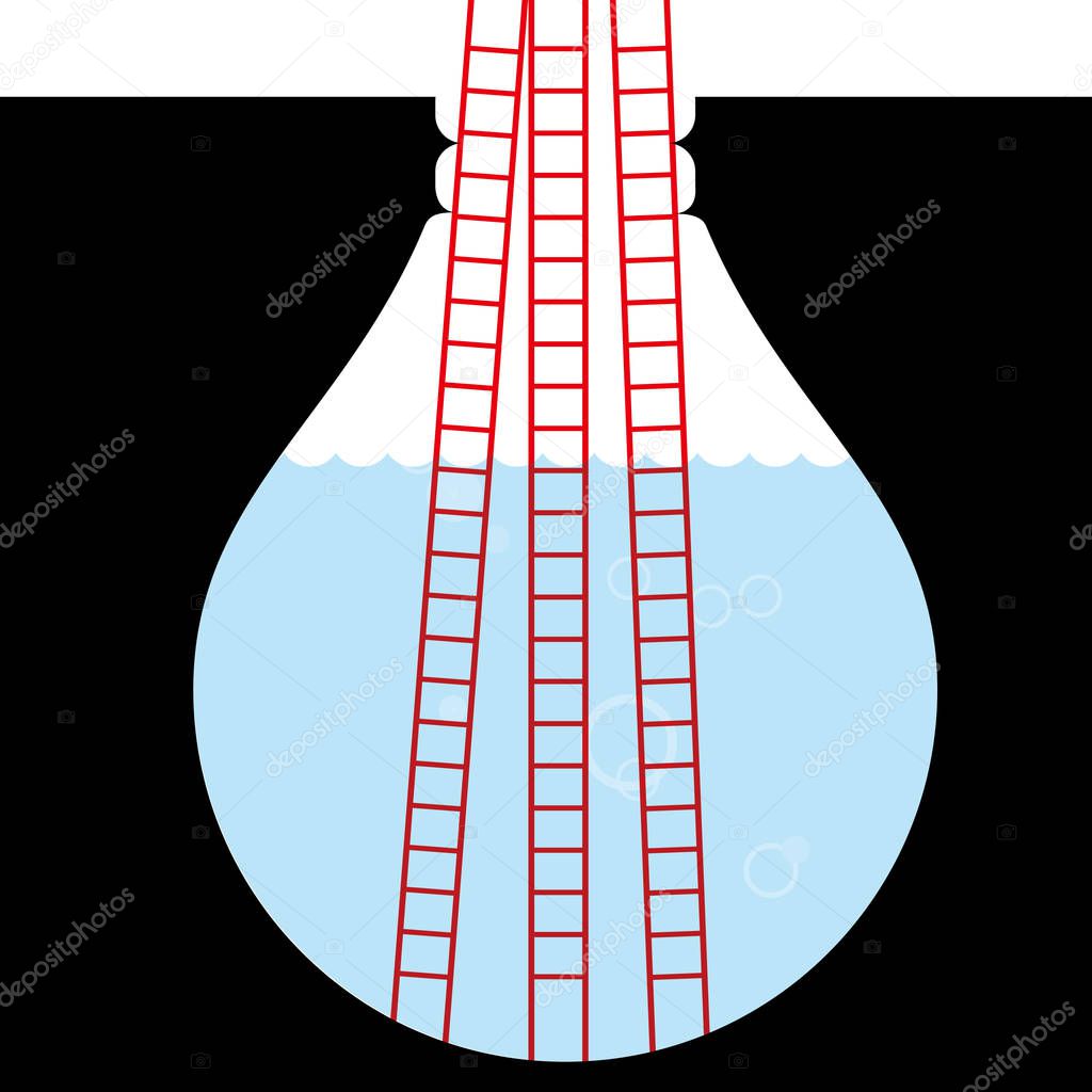 Ladder in deep trap,The trap is in the shape of a light bulb.