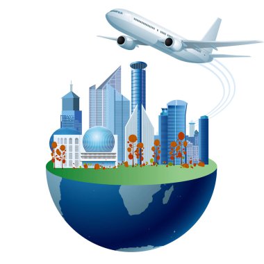 Cityscape yeryüzünde, Metropolis yüksek binalar. Uçak uçuş.