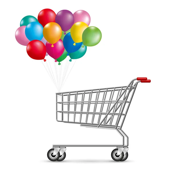 Carrinho Compras Com Balões Isolados Sobre Fundo Branco — Vetor de Stock