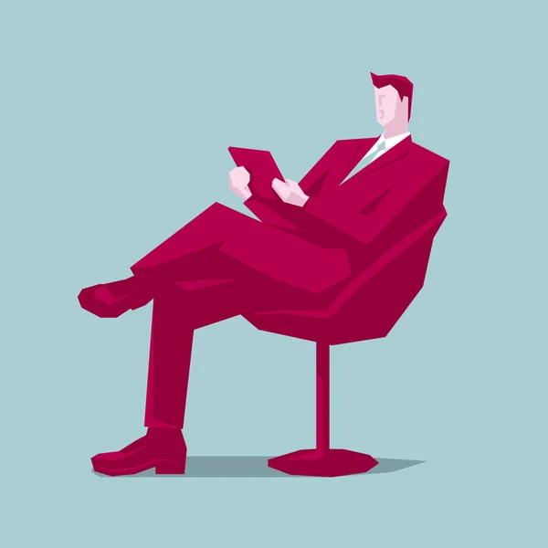 Üzleti Vezető Egy Üzletember Reading Fotelben Ülve — Stock Vector
