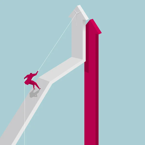 Hombre Negocios Escalada Roca Desde Flecha Fondo Azul — Vector de stock