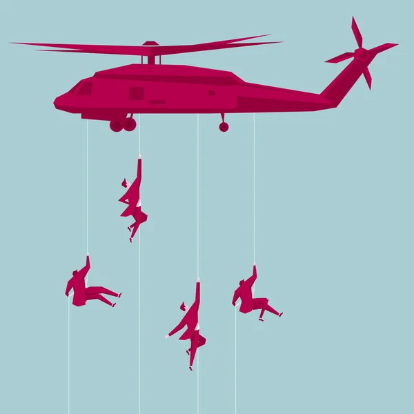 空気の救助 空中のヘリコプターからのビジネスマンのグループ — ストックベクタ