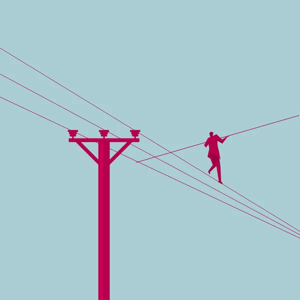 Homme Affaires Équilibre Sur Câble Concept Entreprise — Image vectorielle