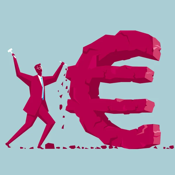 Seorang Pengusaha Mengukir Tanda Euro Latar Belakangnya Biru - Stok Vektor