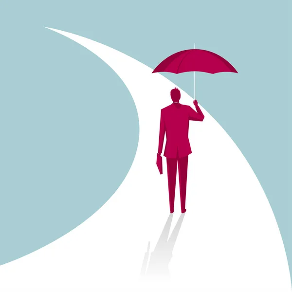 Affärsman Vägen Håller Ett Paraply Handen Bakgrunden Blå — Stock vektor